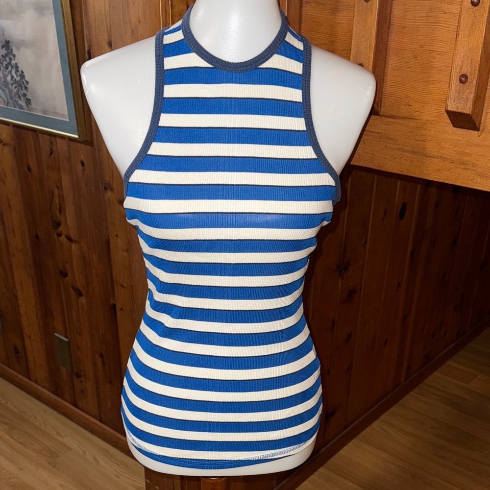 Diesel Size XS x-small Blue and White Striped Tank Top Y2K